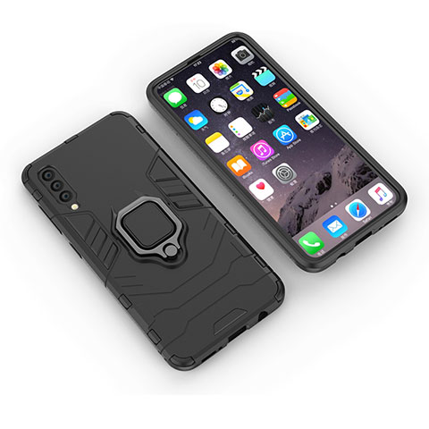 Custodia Silicone e Plastica Opaca Cover con Magnetico Anello Supporto KC1 per Samsung Galaxy A50 Nero