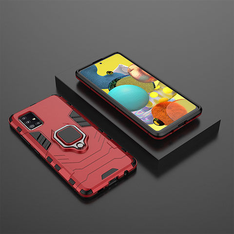 Custodia Silicone e Plastica Opaca Cover con Magnetico Anello Supporto KC1 per Samsung Galaxy A51 5G Rosso