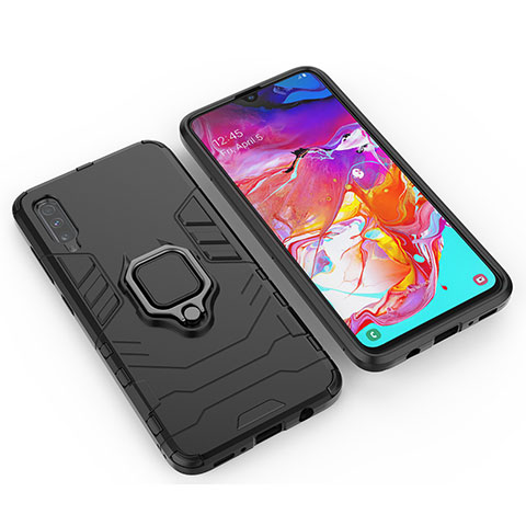 Custodia Silicone e Plastica Opaca Cover con Magnetico Anello Supporto KC1 per Samsung Galaxy A70S Nero