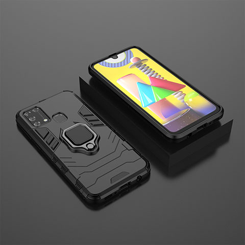 Custodia Silicone e Plastica Opaca Cover con Magnetico Anello Supporto KC1 per Samsung Galaxy M31 Nero