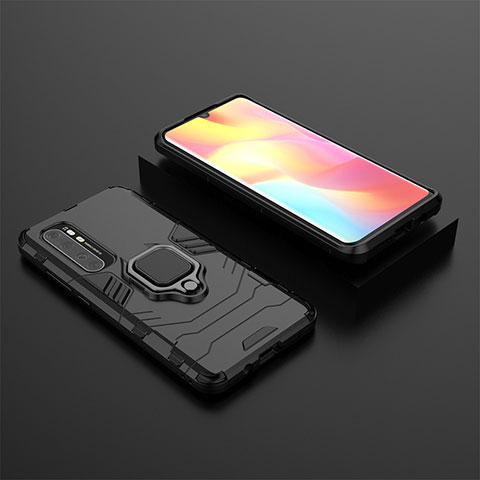 Custodia Silicone e Plastica Opaca Cover con Magnetico Anello Supporto KC1 per Xiaomi Mi Note 10 Lite Nero