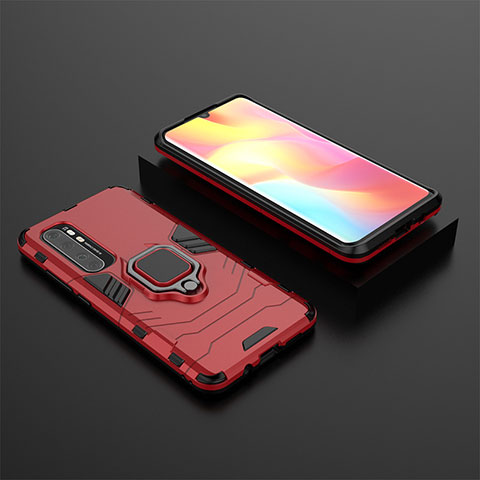 Custodia Silicone e Plastica Opaca Cover con Magnetico Anello Supporto KC1 per Xiaomi Mi Note 10 Lite Rosso