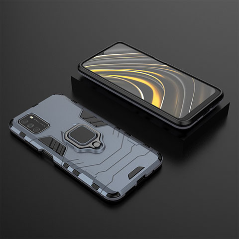 Custodia Silicone e Plastica Opaca Cover con Magnetico Anello Supporto KC1 per Xiaomi Poco M3 Blu