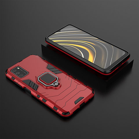 Custodia Silicone e Plastica Opaca Cover con Magnetico Anello Supporto KC1 per Xiaomi Poco M3 Rosso