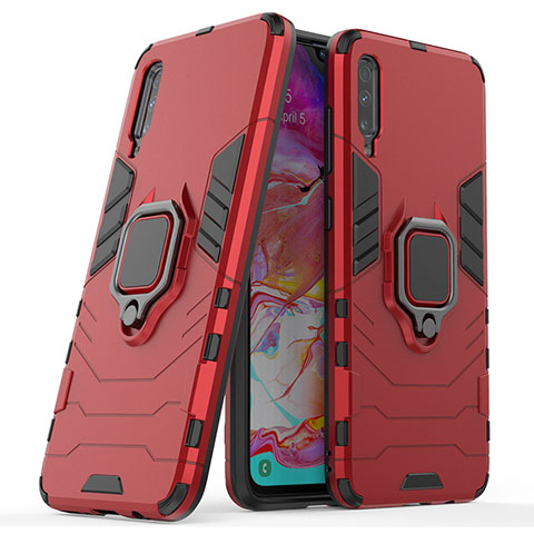 Custodia Silicone e Plastica Opaca Cover con Magnetico Anello Supporto KC2 per Samsung Galaxy A70 Rosso