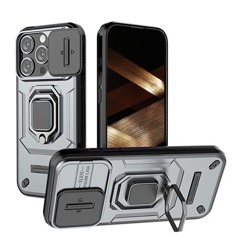 Custodia Silicone e Plastica Opaca Cover con Magnetico Anello Supporto KC3 per Apple iPhone 13 Pro Grigio