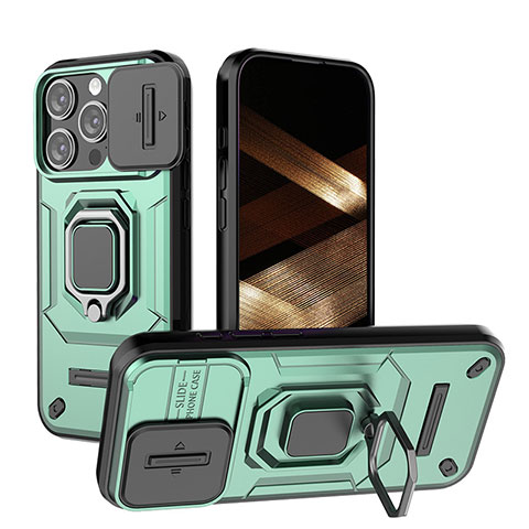 Custodia Silicone e Plastica Opaca Cover con Magnetico Anello Supporto KC3 per Apple iPhone 13 Pro Verde