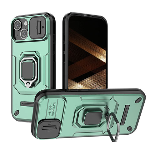 Custodia Silicone e Plastica Opaca Cover con Magnetico Anello Supporto KC3 per Apple iPhone 13 Verde