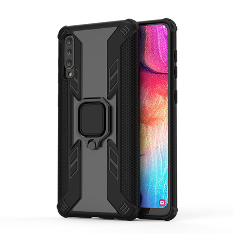 Custodia Silicone e Plastica Opaca Cover con Magnetico Anello Supporto KC3 per Samsung Galaxy A50 Nero