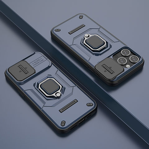 Custodia Silicone e Plastica Opaca Cover con Magnetico Anello Supporto KC4 per Apple iPhone 13 Pro Blu
