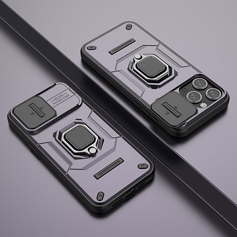 Custodia Silicone e Plastica Opaca Cover con Magnetico Anello Supporto KC4 per Apple iPhone 13 Pro Viola