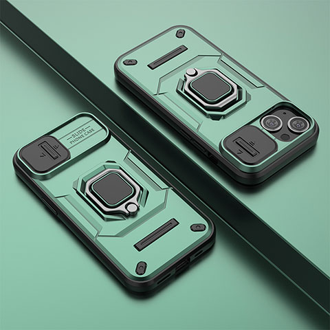Custodia Silicone e Plastica Opaca Cover con Magnetico Anello Supporto KC4 per Apple iPhone 14 Plus Verde