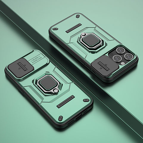 Custodia Silicone e Plastica Opaca Cover con Magnetico Anello Supporto KC4 per Apple iPhone 14 Pro Max Verde