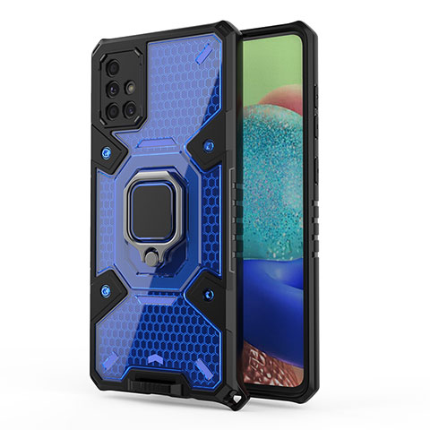Custodia Silicone e Plastica Opaca Cover con Magnetico Anello Supporto KC4 per Samsung Galaxy A71 5G Blu