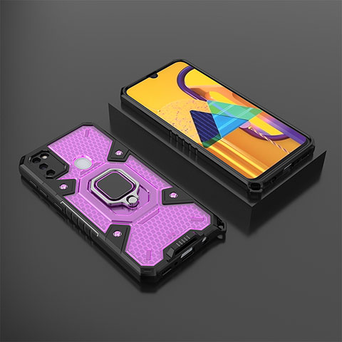 Custodia Silicone e Plastica Opaca Cover con Magnetico Anello Supporto KC4 per Samsung Galaxy M30s Viola