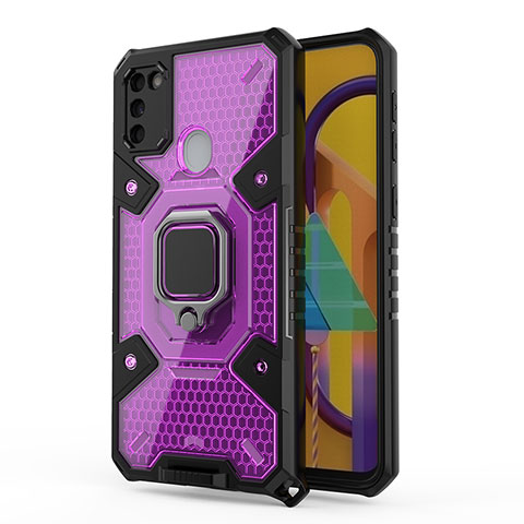 Custodia Silicone e Plastica Opaca Cover con Magnetico Anello Supporto KC5 per Samsung Galaxy M30s Viola