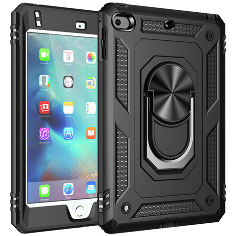 Custodia Silicone e Plastica Opaca Cover con Magnetico Anello Supporto MQ1 per Apple iPad Mini 4 Nero