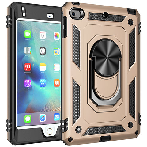Custodia Silicone e Plastica Opaca Cover con Magnetico Anello Supporto MQ1 per Apple iPad Mini 4 Oro