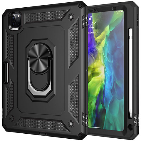 Custodia Silicone e Plastica Opaca Cover con Magnetico Anello Supporto MQ1 per Apple iPad Pro 11 (2020) Nero
