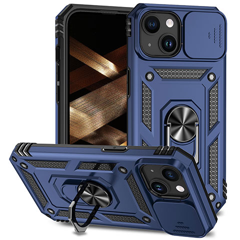 Custodia Silicone e Plastica Opaca Cover con Magnetico Anello Supporto MQ1 per Apple iPhone 13 Blu