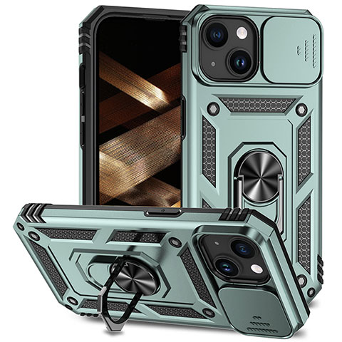 Custodia Silicone e Plastica Opaca Cover con Magnetico Anello Supporto MQ1 per Apple iPhone 13 Verde