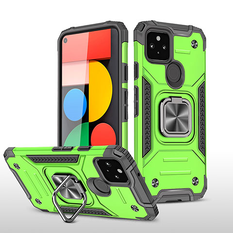 Custodia Silicone e Plastica Opaca Cover con Magnetico Anello Supporto MQ1 per Google Pixel 5 Verde