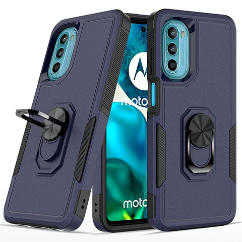 Custodia Silicone e Plastica Opaca Cover con Magnetico Anello Supporto MQ1 per Motorola MOTO G52 Blu