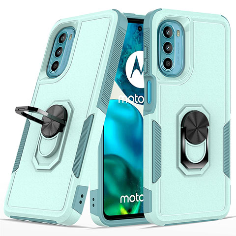 Custodia Silicone e Plastica Opaca Cover con Magnetico Anello Supporto MQ1 per Motorola Moto G82 5G Ciano