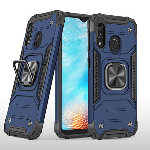 Custodia Silicone e Plastica Opaca Cover con Magnetico Anello Supporto MQ1 per Samsung Galaxy A20e Blu