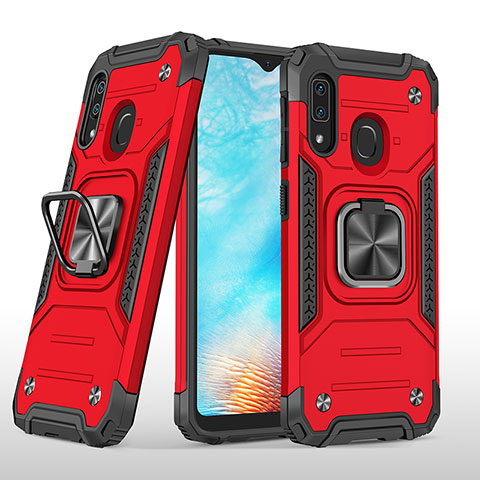 Custodia Silicone e Plastica Opaca Cover con Magnetico Anello Supporto MQ1 per Samsung Galaxy A20e Rosso
