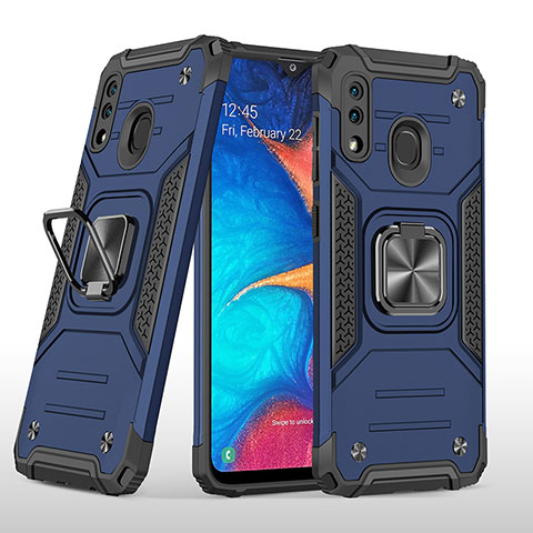 Custodia Silicone e Plastica Opaca Cover con Magnetico Anello Supporto MQ1 per Samsung Galaxy A30 Blu