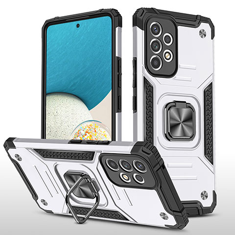Custodia Silicone e Plastica Opaca Cover con Magnetico Anello Supporto MQ1 per Samsung Galaxy A53 5G Argento