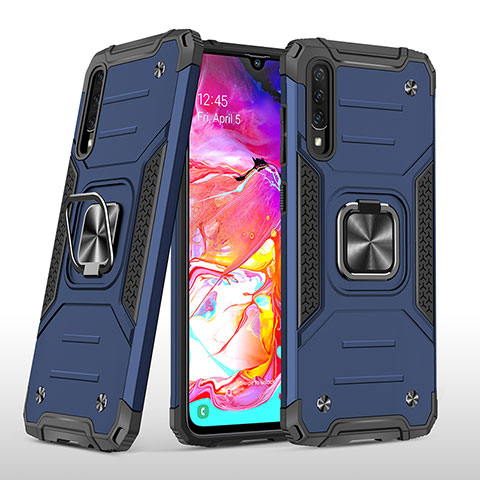 Custodia Silicone e Plastica Opaca Cover con Magnetico Anello Supporto MQ1 per Samsung Galaxy A70S Blu