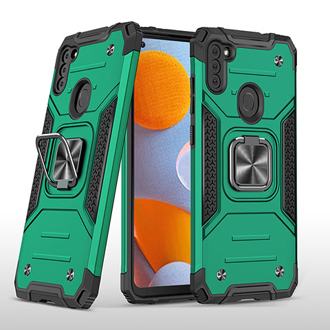 Custodia Silicone e Plastica Opaca Cover con Magnetico Anello Supporto MQ1 per Samsung Galaxy M11 Verde Notte