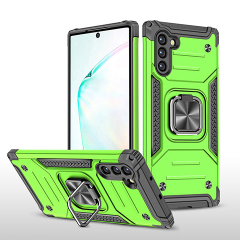 Custodia Silicone e Plastica Opaca Cover con Magnetico Anello Supporto MQ1 per Samsung Galaxy Note 10 5G Verde