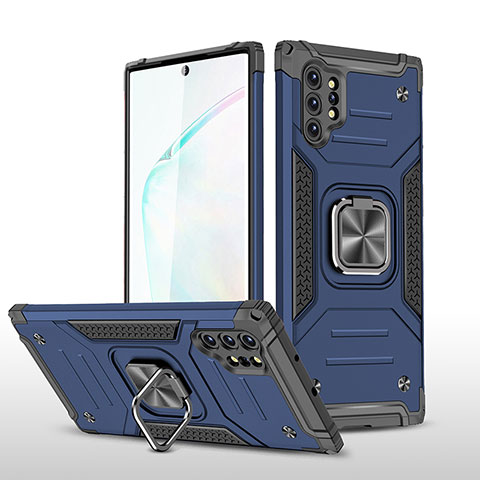 Custodia Silicone e Plastica Opaca Cover con Magnetico Anello Supporto MQ1 per Samsung Galaxy Note 10 Plus 5G Blu