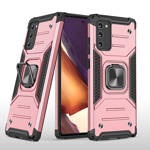 Custodia Silicone e Plastica Opaca Cover con Magnetico Anello Supporto MQ1 per Samsung Galaxy Note 20 5G Oro Rosa
