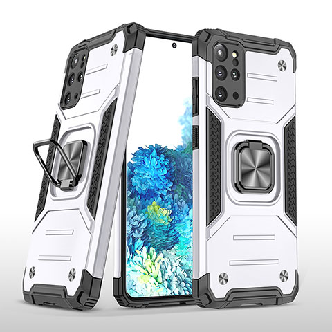 Custodia Silicone e Plastica Opaca Cover con Magnetico Anello Supporto MQ1 per Samsung Galaxy S20 Plus Argento