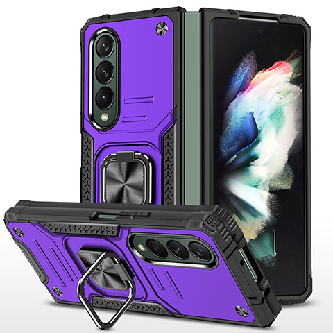 Custodia Silicone e Plastica Opaca Cover con Magnetico Anello Supporto MQ1 per Samsung Galaxy Z Fold4 5G Viola