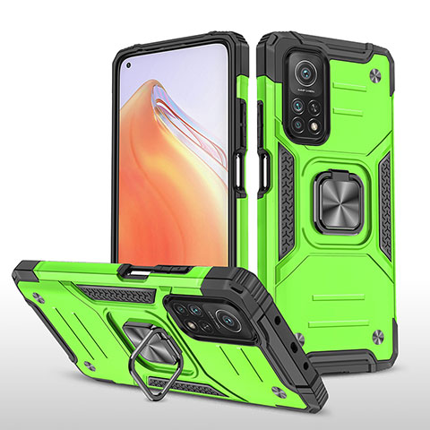 Custodia Silicone e Plastica Opaca Cover con Magnetico Anello Supporto MQ1 per Xiaomi Mi 10T 5G Verde