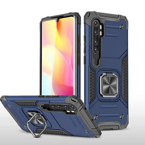 Custodia Silicone e Plastica Opaca Cover con Magnetico Anello Supporto MQ1 per Xiaomi Mi Note 10 Lite Blu