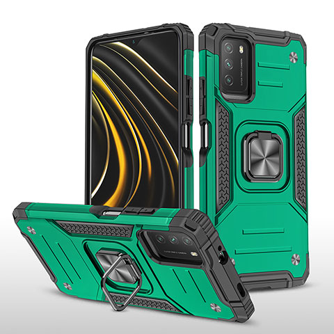 Custodia Silicone e Plastica Opaca Cover con Magnetico Anello Supporto MQ1 per Xiaomi Poco M3 Verde Notte