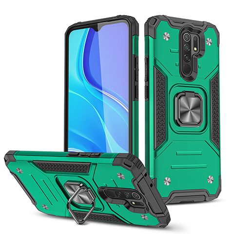 Custodia Silicone e Plastica Opaca Cover con Magnetico Anello Supporto MQ1 per Xiaomi Redmi 9 Prime India Verde Notte