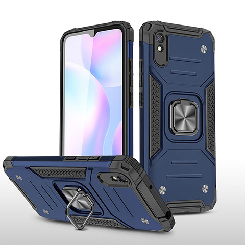 Custodia Silicone e Plastica Opaca Cover con Magnetico Anello Supporto MQ1 per Xiaomi Redmi 9AT Blu