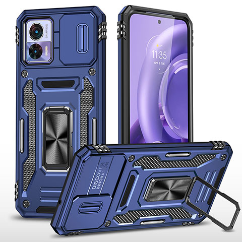 Custodia Silicone e Plastica Opaca Cover con Magnetico Anello Supporto MQ2 per Motorola Moto Edge 30 Lite 5G Blu