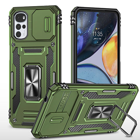 Custodia Silicone e Plastica Opaca Cover con Magnetico Anello Supporto MQ2 per Motorola Moto G22 Verde