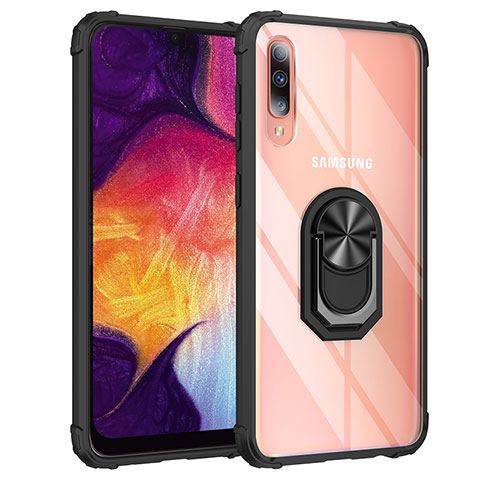 Custodia Silicone e Plastica Opaca Cover con Magnetico Anello Supporto MQ2 per Samsung Galaxy A50S Nero