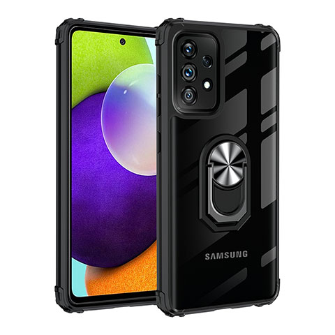 Custodia Silicone e Plastica Opaca Cover con Magnetico Anello Supporto MQ2 per Samsung Galaxy M32 5G Argento e Nero