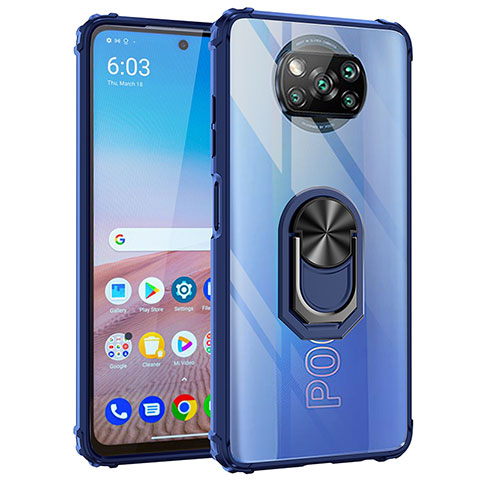 Custodia Silicone e Plastica Opaca Cover con Magnetico Anello Supporto MQ2 per Xiaomi Poco X3 NFC Blu