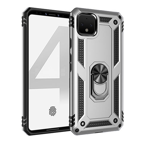 Custodia Silicone e Plastica Opaca Cover con Magnetico Anello Supporto MQ3 per Google Pixel 4 Argento